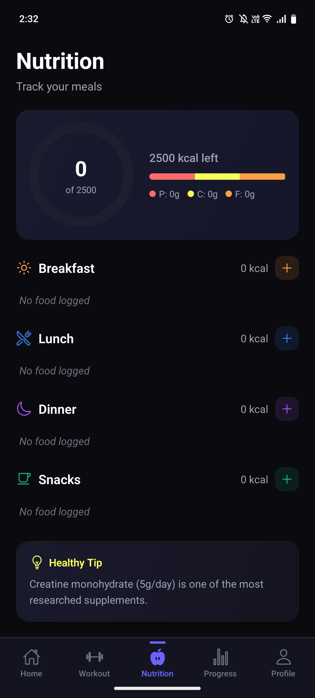 TrackIron nutrition tracker and calorie counter with meal logging